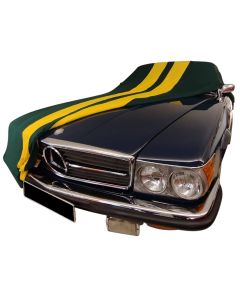 Indoor car cover Mercedes-Benz R107 SL green with yellow striping