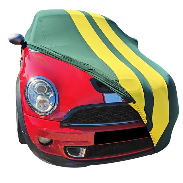 Indoor-Autoabdeckung passend für Mini Coupe (R58) 2011-2016 Green with  yellow striping spezielle Design