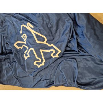 Custom tailored indoor car cover Peugeot RCZ Le Mans Blue with mirror pockets print included
