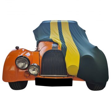 Indoor car cover Morgan Plus 4 green with yellow striping