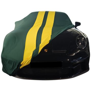 Indoor car cover Porsche 911 (992) GT3 green with yellow striping