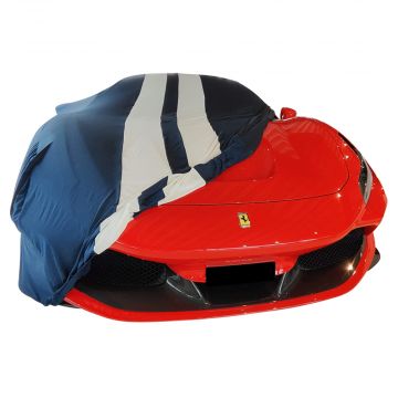 Indoor car cover Ferrari F8 Blue with white striping