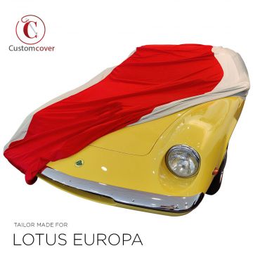 Custom tailored indoor car cover Lotus Europa with striping and print