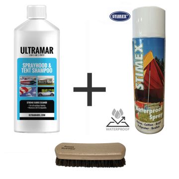 Outdoor autohoes Reinigingsset: Ultramar Shampoo + STIMEX® Waterproof Spray + borstel