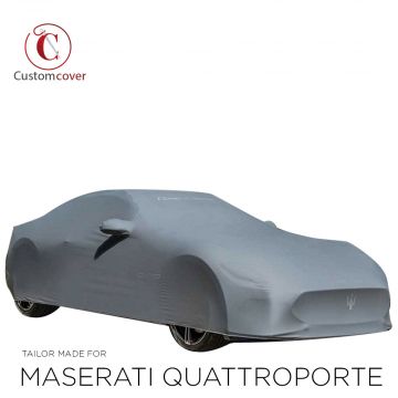 Custom tailored outdoor car cover Maserati Quattroporte 5-Series Restyling F4 Dark Grey with mirror pockets