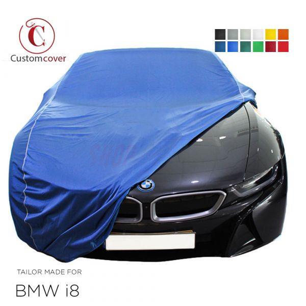 Maßgeschneiderte Autoabdeckung passend für BMW i8 2015-Heute indoor (12  farben) mit Spiegeltaschen, OEM-Qualität und Passform