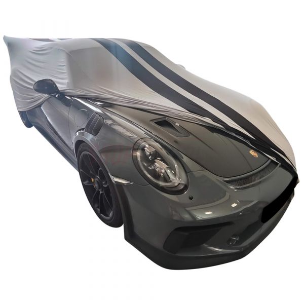 Bâche design spéciale adaptée à Porsche 911 (991) GT3 RS 2017-2019 Grey  with black striping housse de voiture pour l'intérieur
