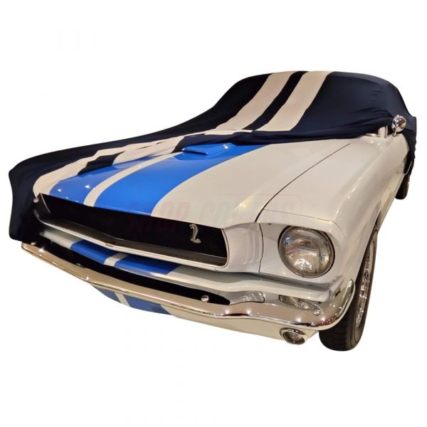 Indoor-Autoabdeckung passend für Ford Mustang 1 Fastback 1964-1973 Blue  with white striping spezielle Design