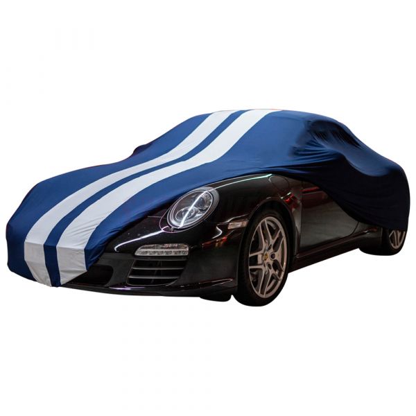 Indoor-Autoabdeckung passend für Porsche 911 (997) Cabrio 2004-2013 Blue  with white striping spezielle Design