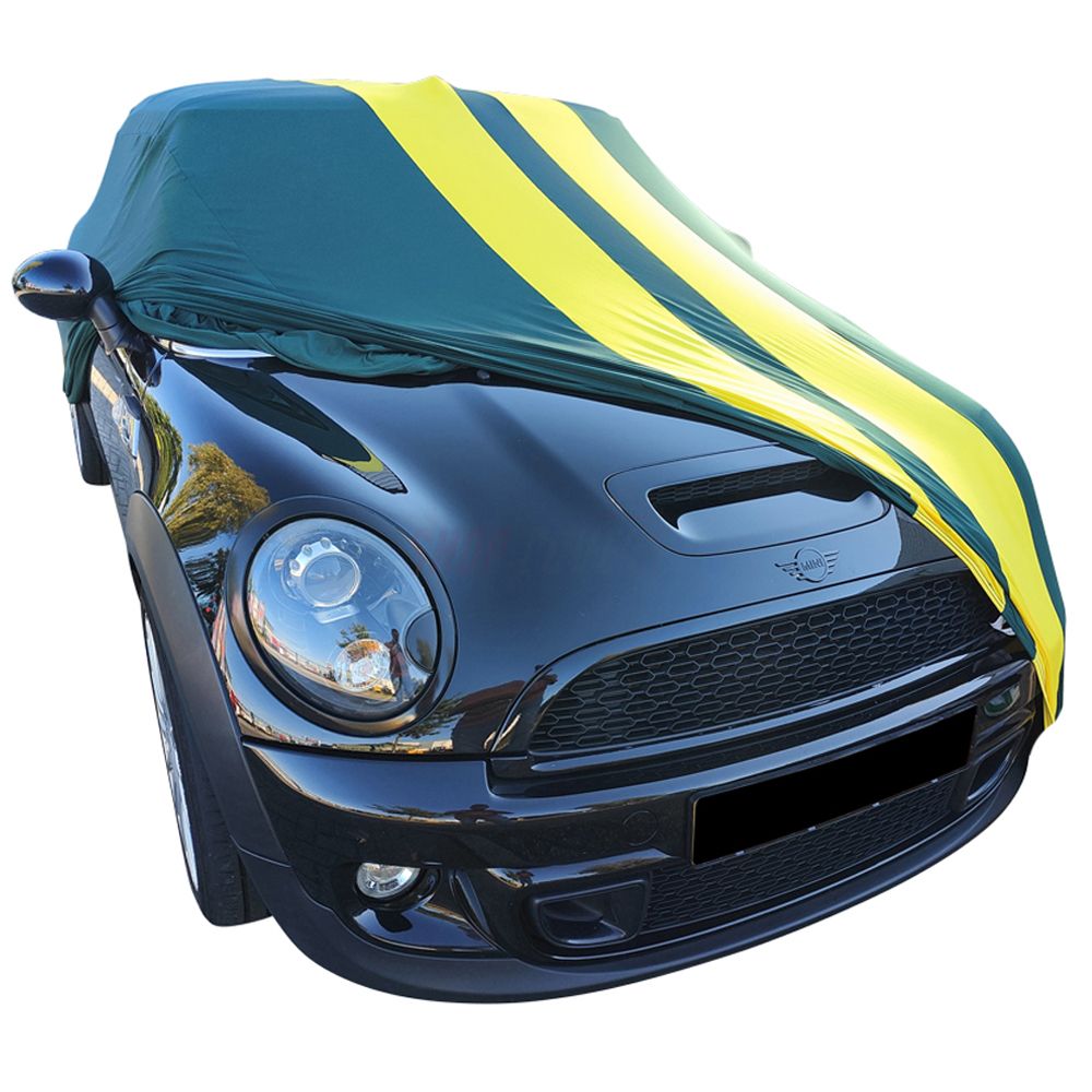 Indoor-Autoabdeckung passend für Mini Cooper cabrio (R52) 2004-2008 Green  with yellow striping spezielle Design