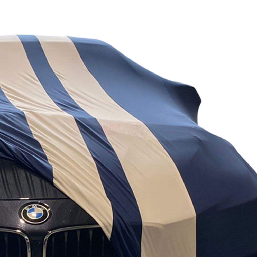 Bâche design spéciale adaptée à BMW 4-Series G22 Coupe & G23 Cabrio  2020-present Blue with white striping housse de voiture pour l'intérieur