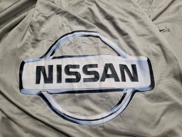 Custom tailored indoor car cover Nissan Patrol 5-Series 3 doors Light Grey with mirror pockets and print