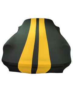 Indoor car cover Porsche Cayman (718) green with yellow striping