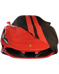 Indoor car cover Ferrari F8 Tributo black with red striping