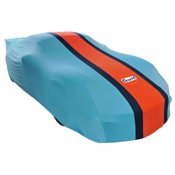 Indoor car cover Porsche Cayman (718) GT4 Clubsport Gulf Design with Gulf logo