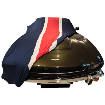 Indoor car cover Aston Martin V8 Volante Cabrio blue with red and white striping