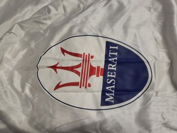 Custom tailored indoor car cover Maserati Mistral Coupe White with logo