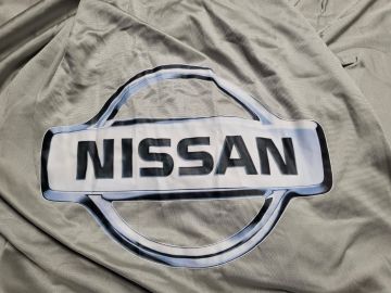 Custom tailored indoor car cover Nissan Patrol 5-Series 3 doors Light Grey with mirror pockets and print
