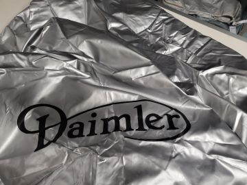 Custom tailored outdoor car cover Daimler DS 420 Limousine Silver with print