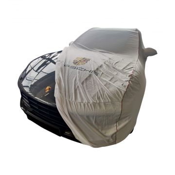 Custom tailored indoor car cover Porsche Macan Wimbledon White with mirror pockets print included