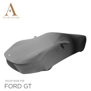 Custom tailored indoor car cover Ford GT H001 Grey with mirror pockets and print