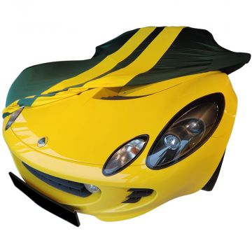 Indoor car cover Lotus Elise S2 green with yellow striping with print
