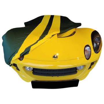 Indoor car cover Lotus Elise S3 green with yellow striping with print