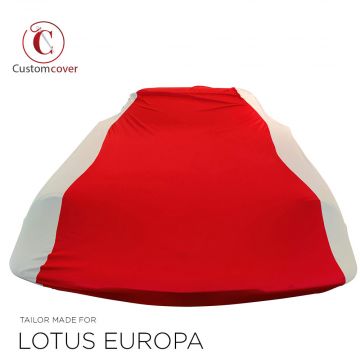 Custom tailored indoor car cover Lotus Europa with striping and print